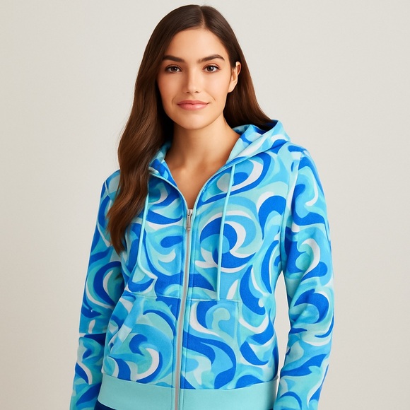 HILL HOUSE The Allie Zip Up Hoodie Ocean Kaleidoscope Pockets Long Sleeve M NEW - Picture 4 of 5